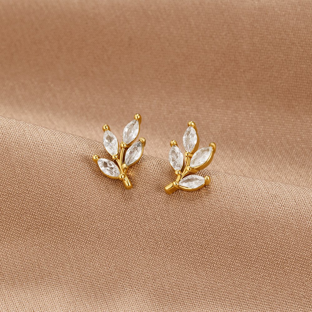 Vioraia Crystal Leaf Stud Earrings
