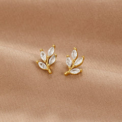 Vioraia Crystal Leaf Stud Earrings