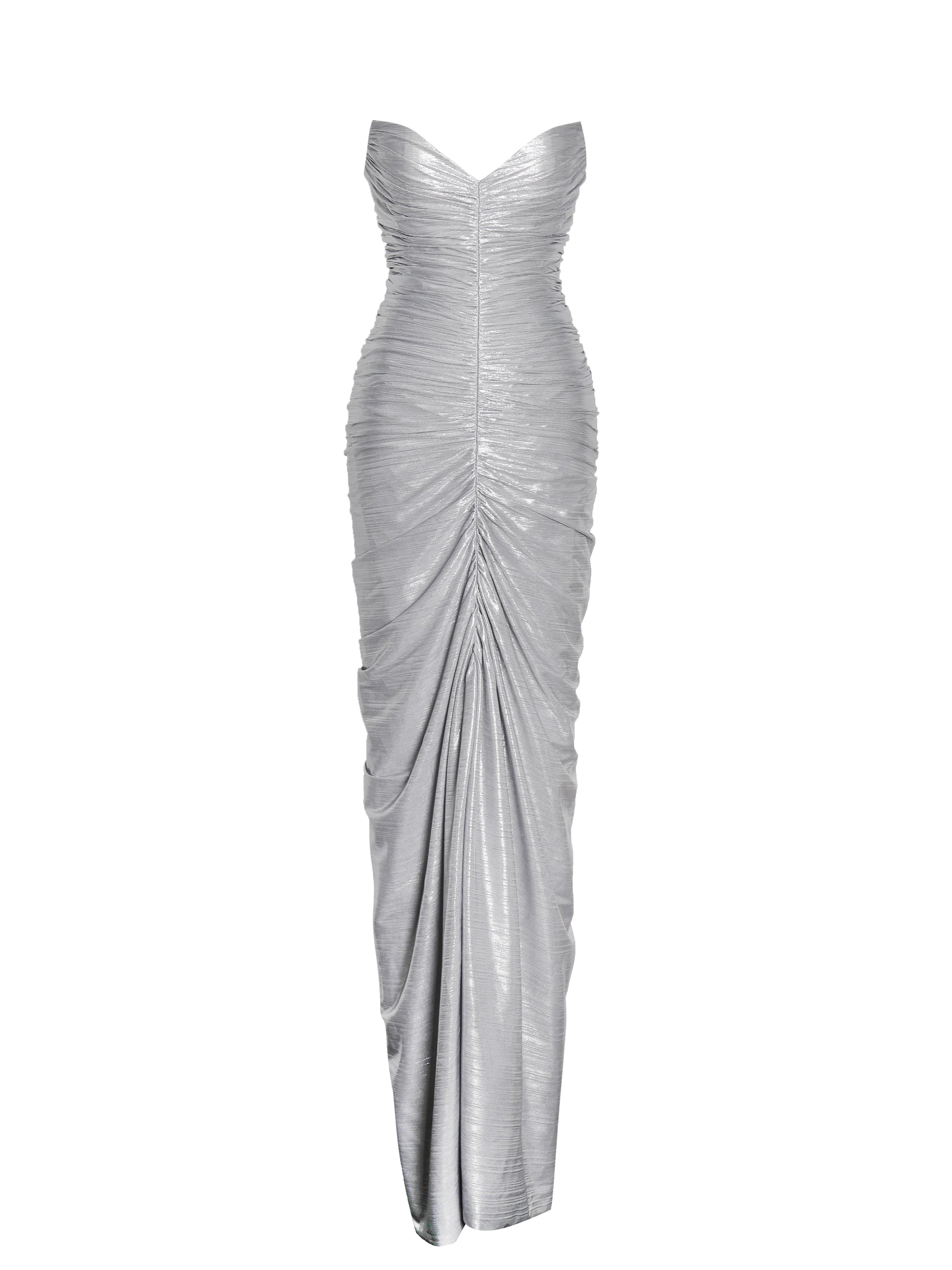 Sable Ruched Silver Glitter Mermaid Gown