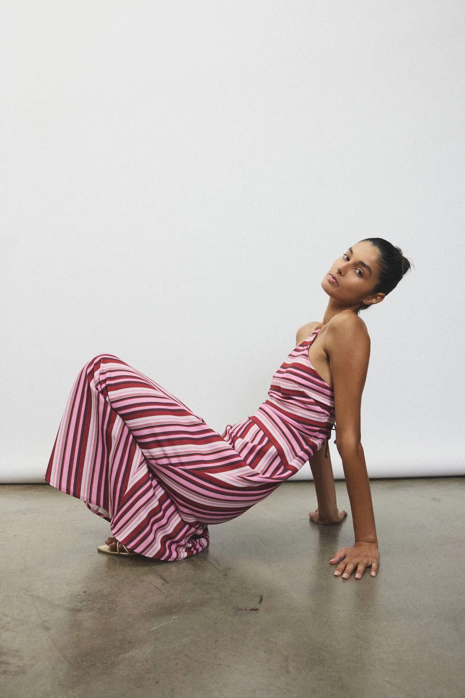 Halter Maxi Dress | Magenta Stripe