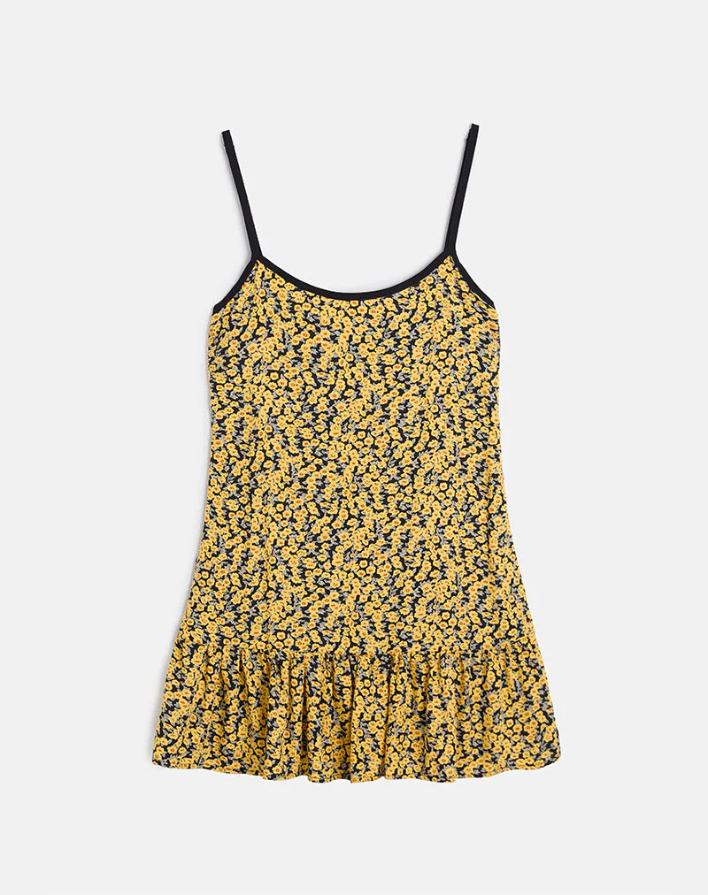 Marige Roundneck Mini Dress in Mini Bloom Yellow