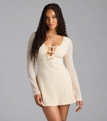 Dreamy Boho Bell Sleeve Knit Mini Dress