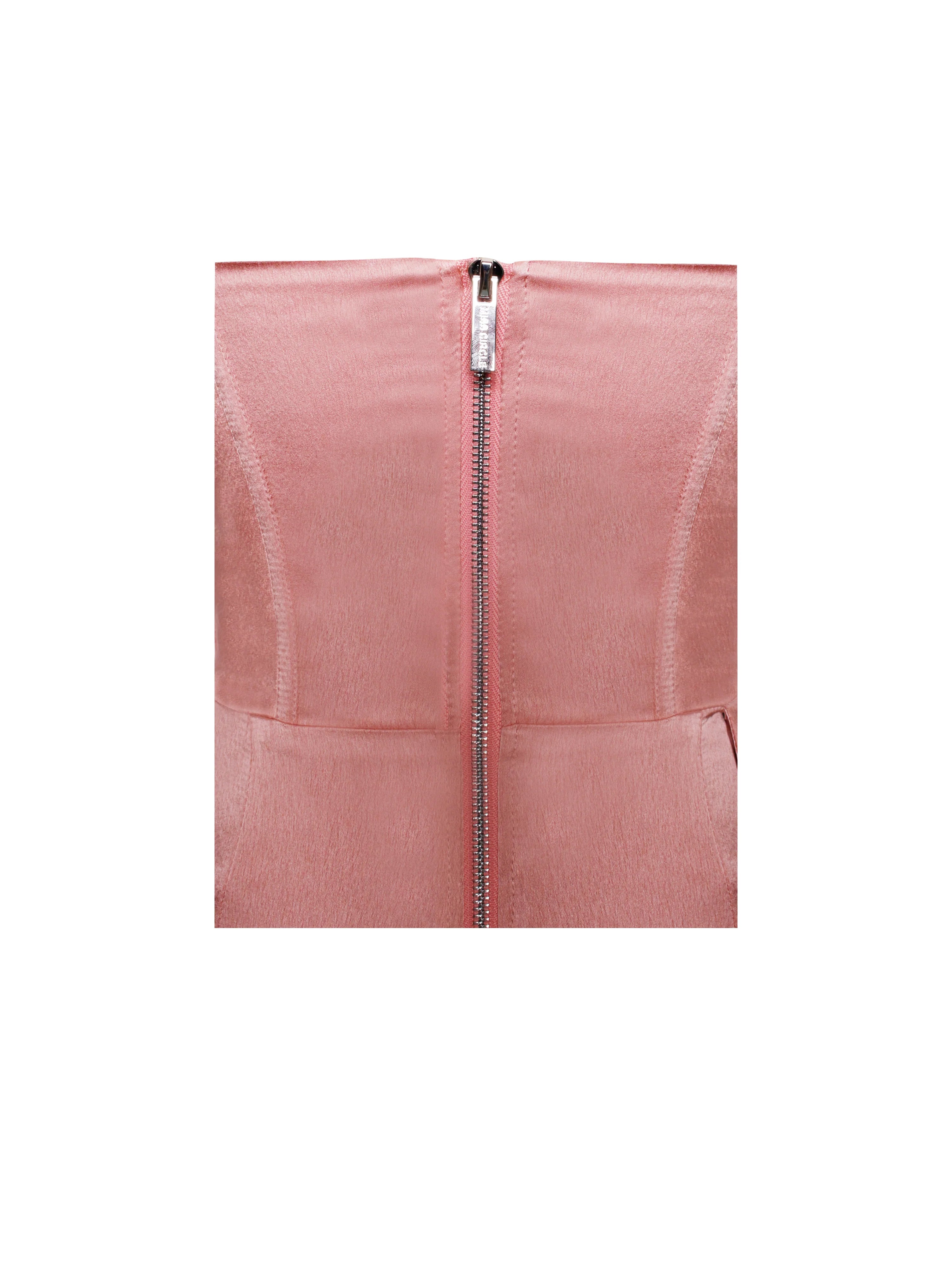Vanity Blush Pink Satin High Slit Draping Corset Gown With Crystals