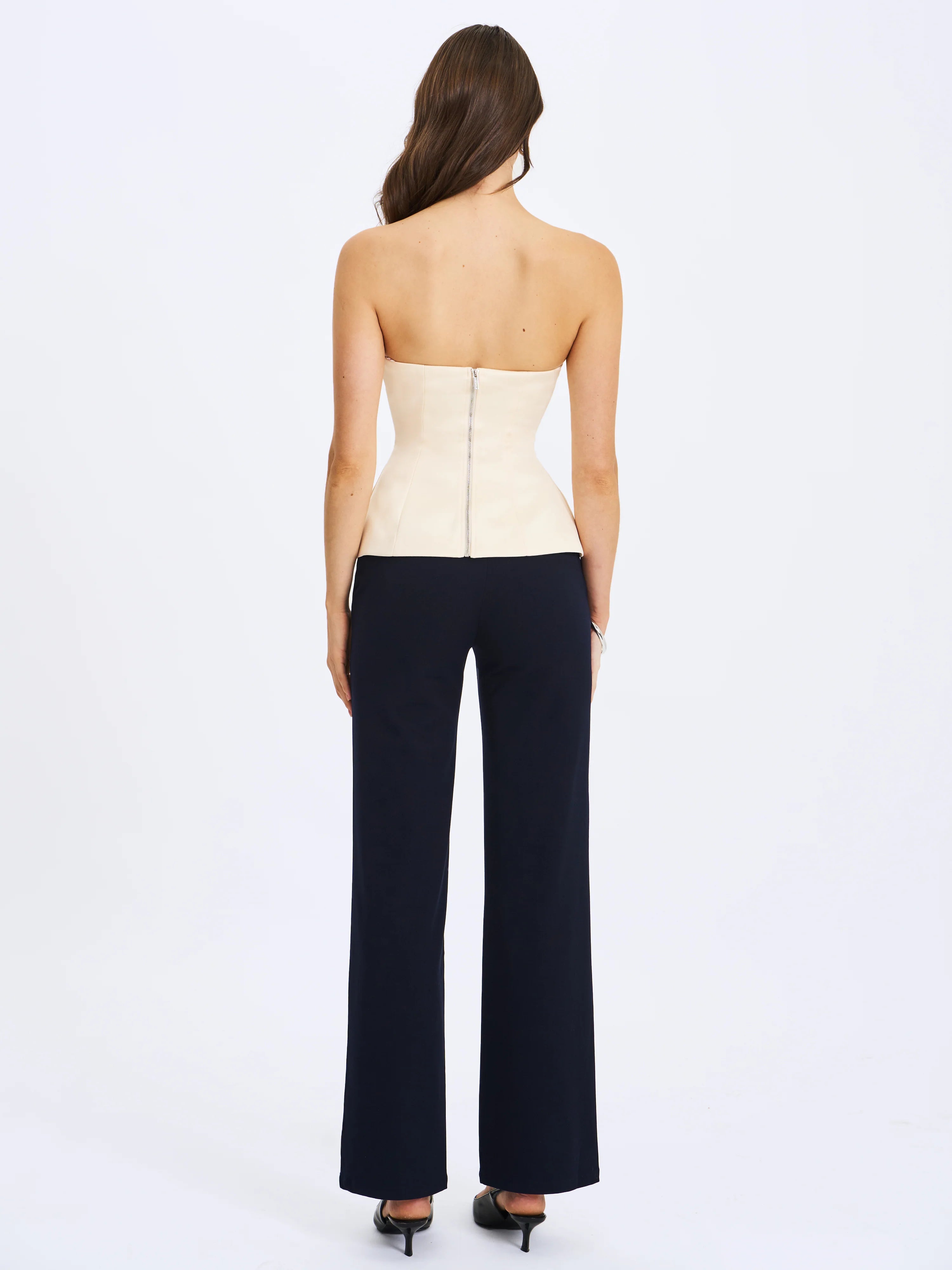 Yani Ivory Asymmetrical Lapel Sleeveless Peplum Top