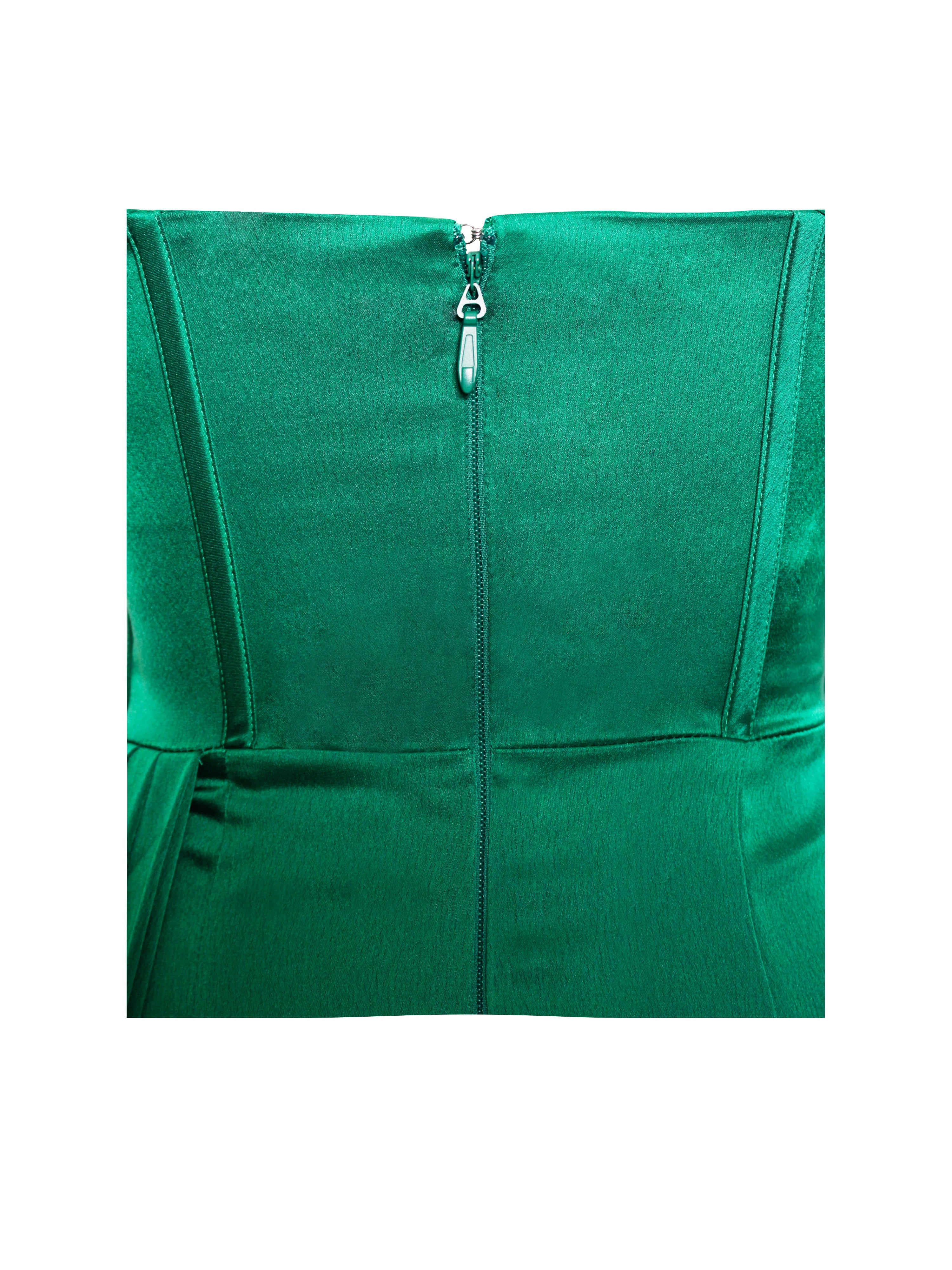 Zayda Green High Slit Corset Satin Gown