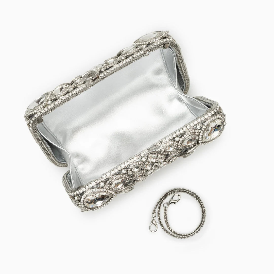 Vioraia (CS) Reina Rhinestones Crystals Clutch Bag - Silver