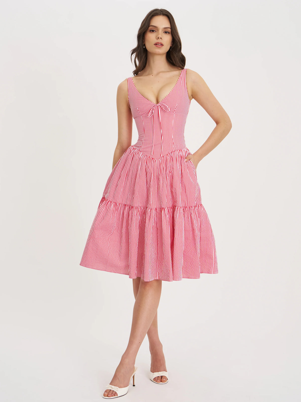 Oceana Red Candy Stripe Drop Waist Midi Dress
