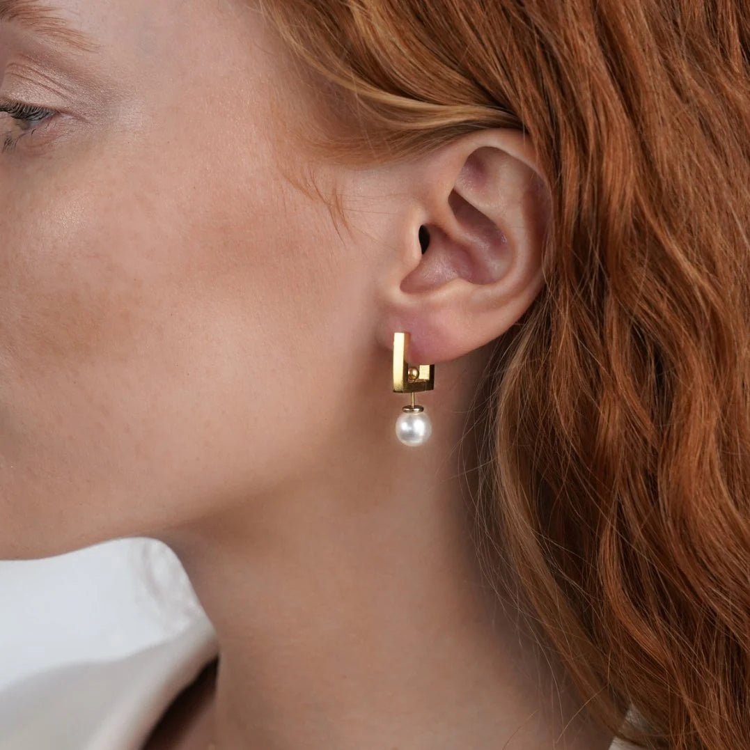 Vioraia Square Hoop & Pearl Drop Earrings