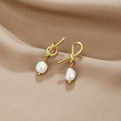 Vioraia Knotted Gold & Freshwater Pearl Earrings