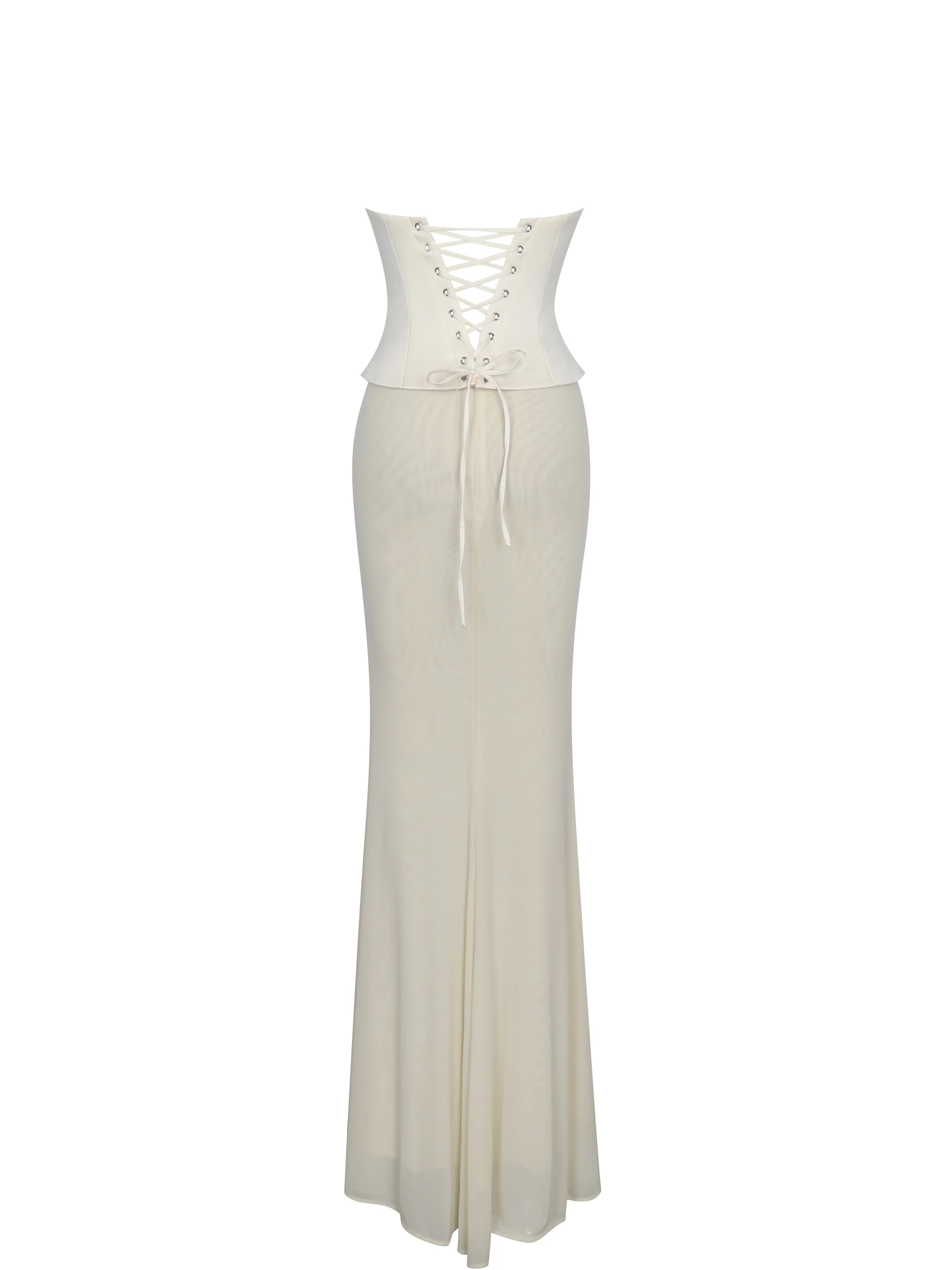 Adelina Butter Yellow Peplum Mermaid Gown with Lace-up Back