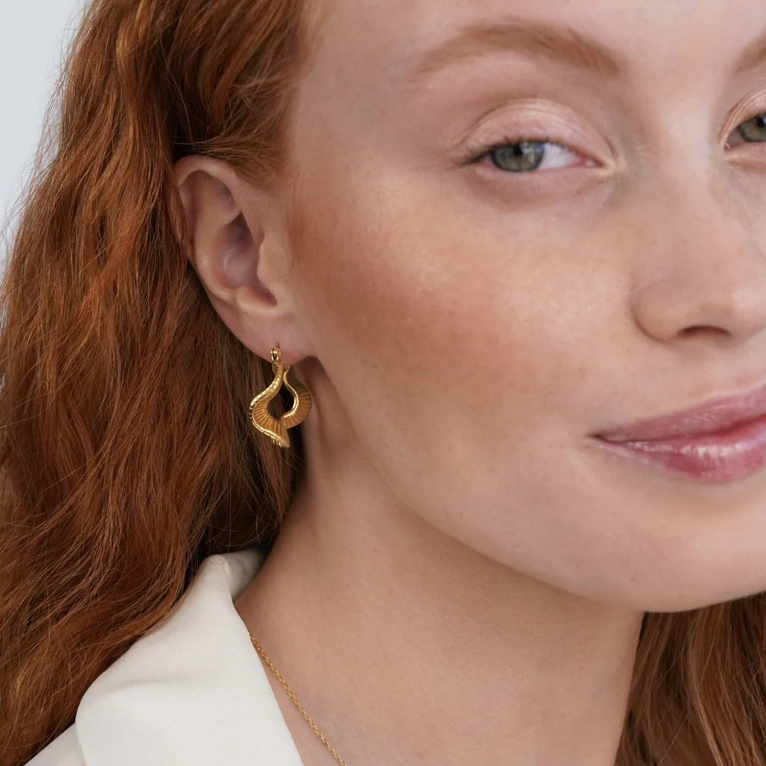 Vioraia Geometric Wave Gold Hoop Earrings