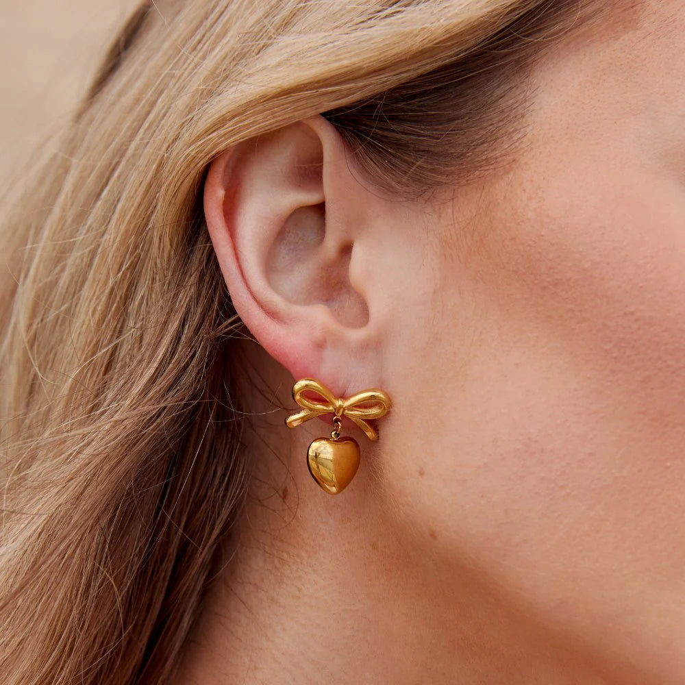 Vioraia Mary Bow Heart Drop Earrings