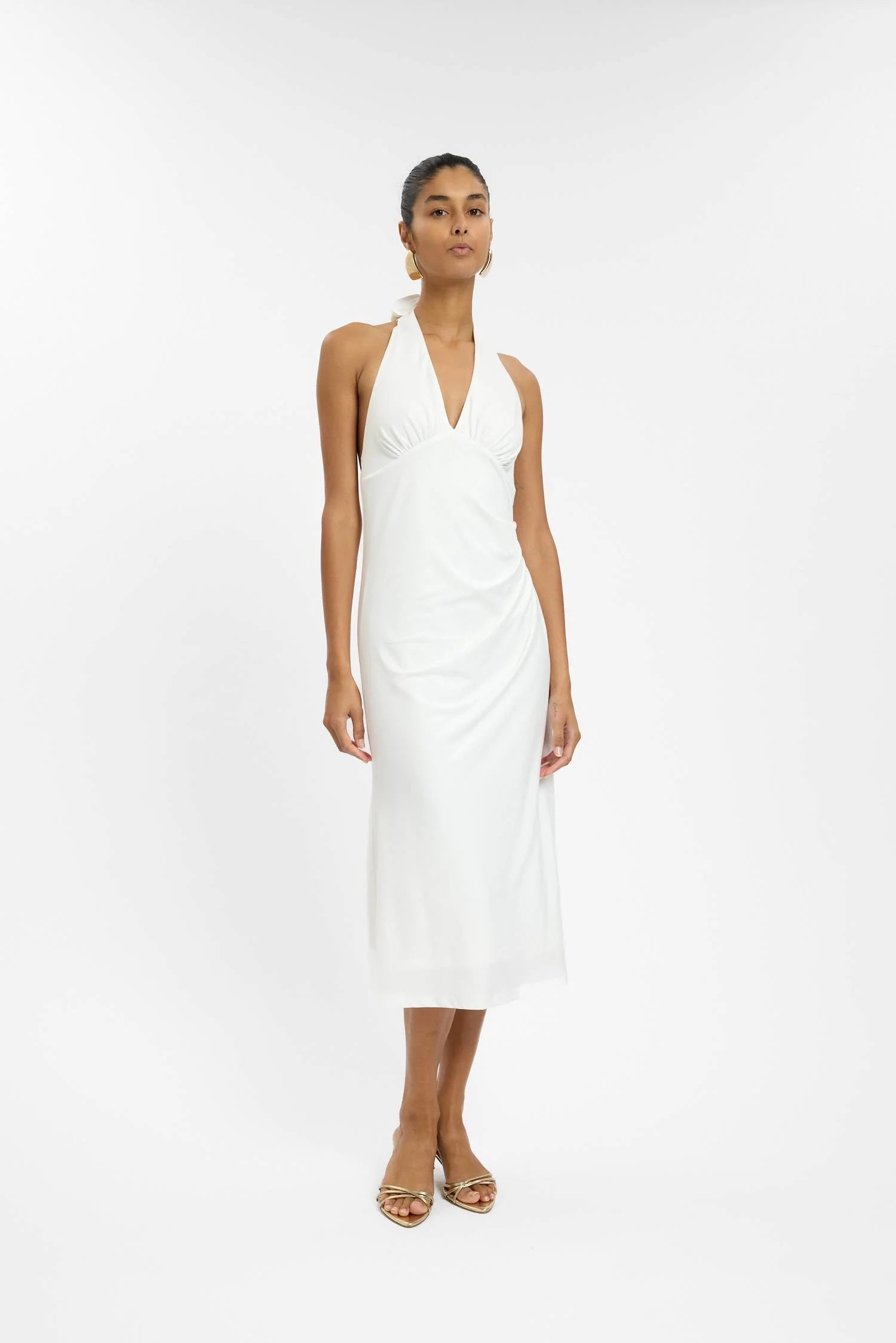 Pleated Backless Halter Dress | White