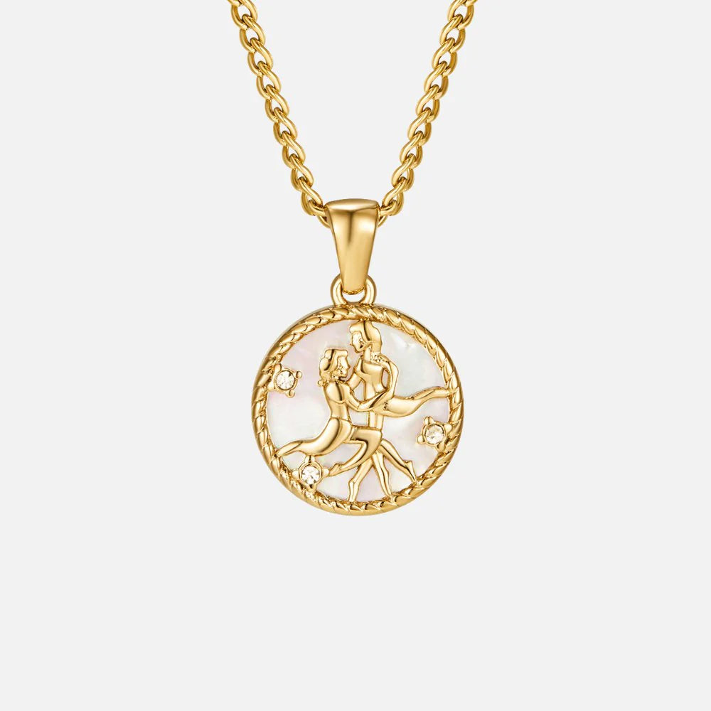 Vioraia White Shell Zodiac Coin Necklace