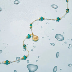 Vioraia Nerissa Gold Shell & Green Bead Necklace
