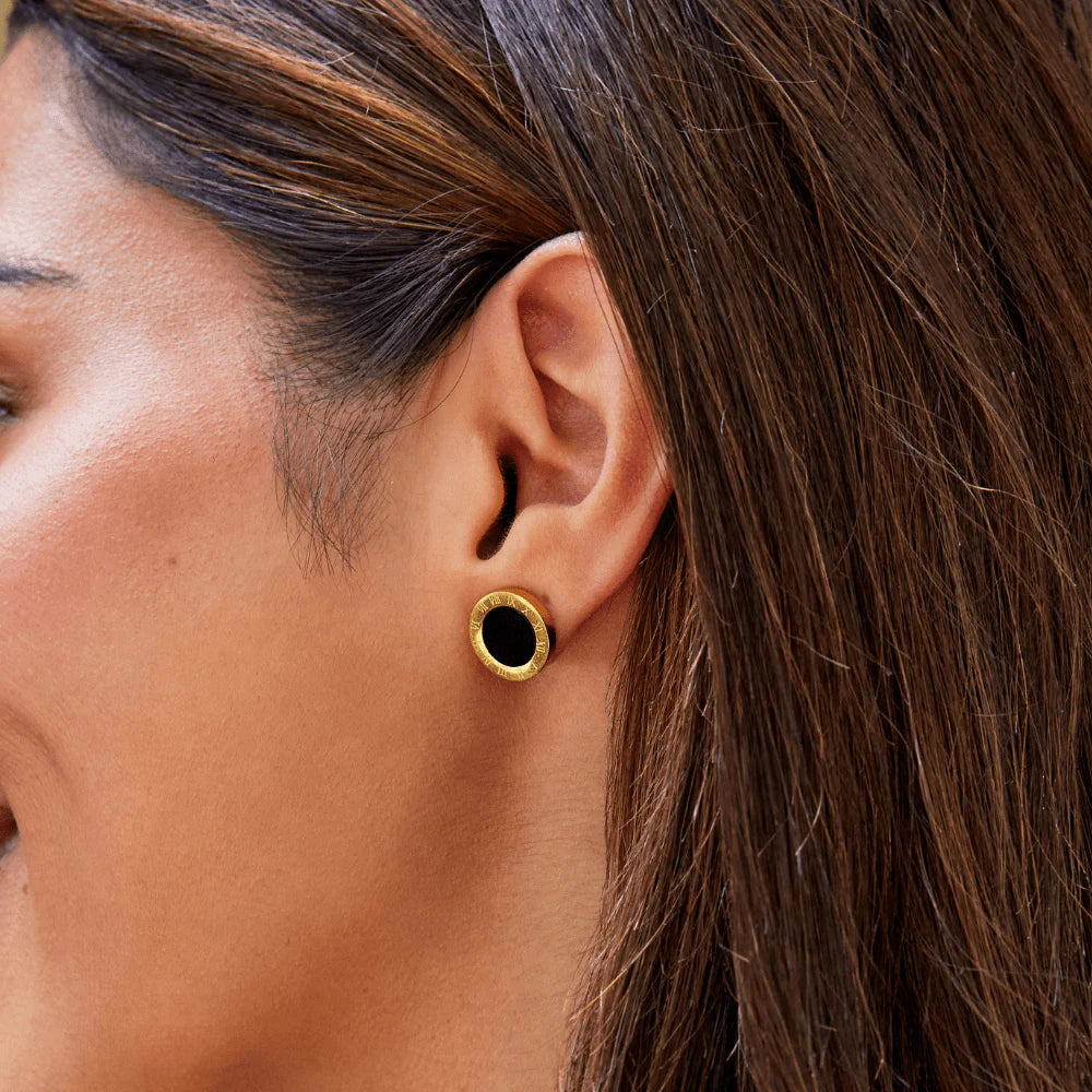 Vioraia Azalea Black Button Stud Earrings