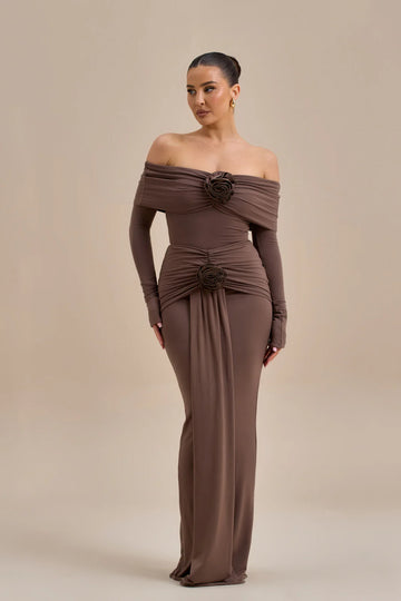 BELLE DRAPE MAXI SKIRT | CHOC - SALE