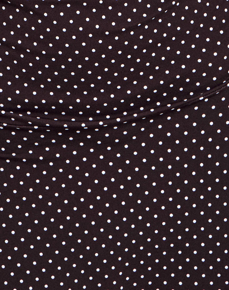 Luscian Plunge Mini Dress in Micro Polka Brown