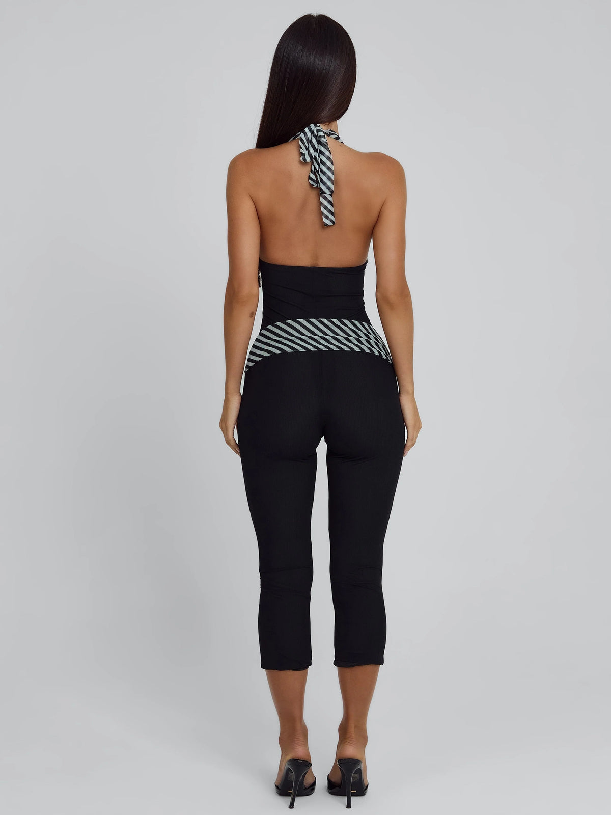 Lucy's MALANI CAPRI JUMPSUIT BLACK STRIPE