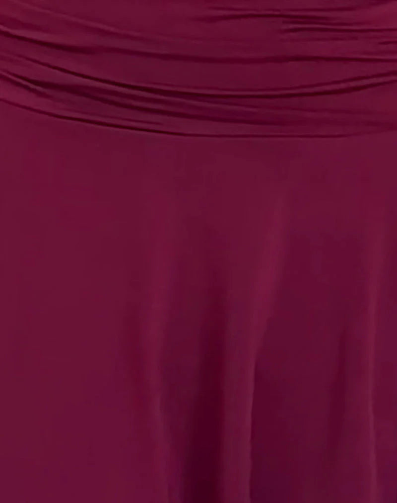 Yasmin Bandeau Mini Slinky Dress in Burgundy