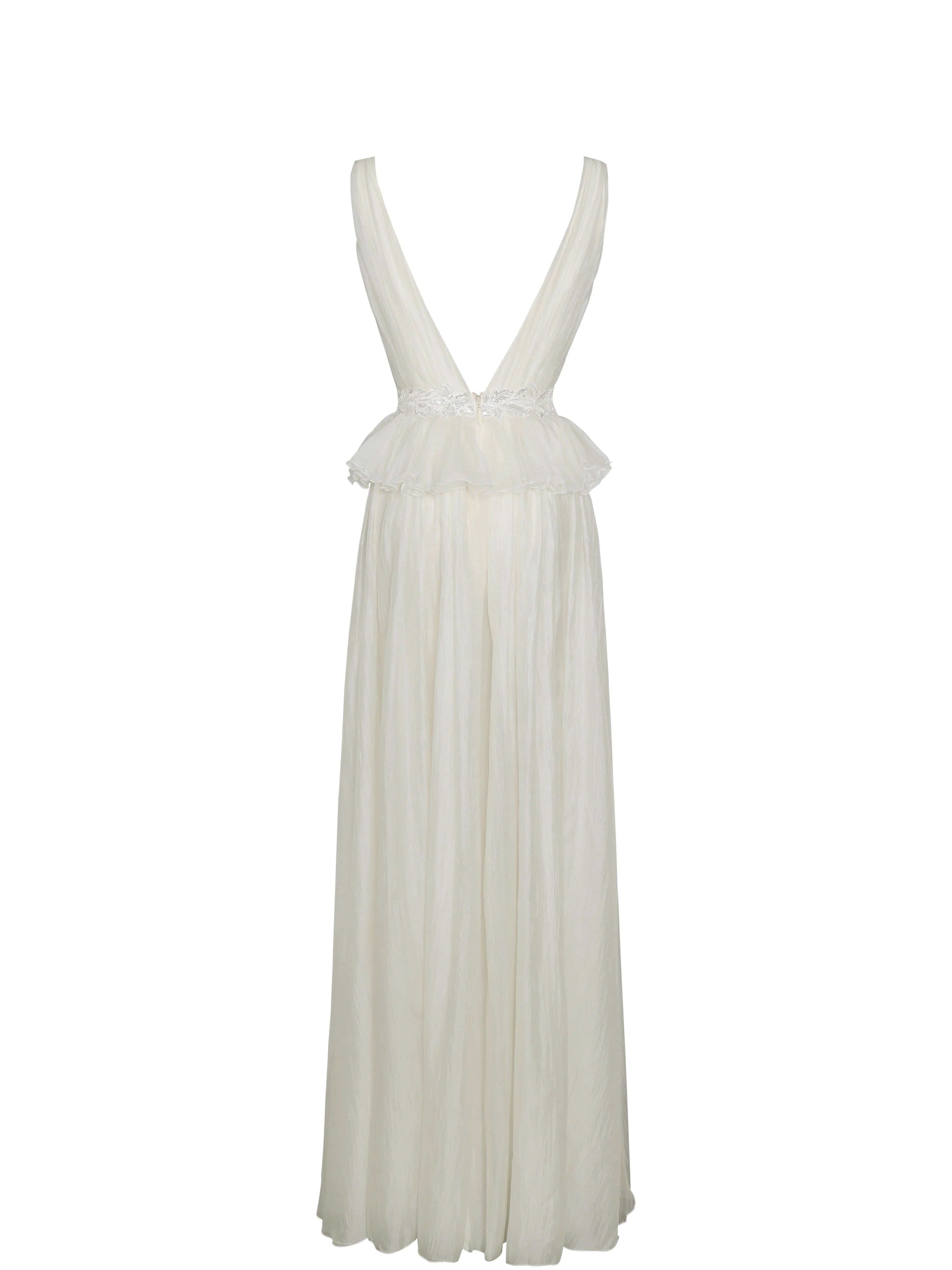 Calleigh Off White Flare Beaded Belt Maxi Gown
