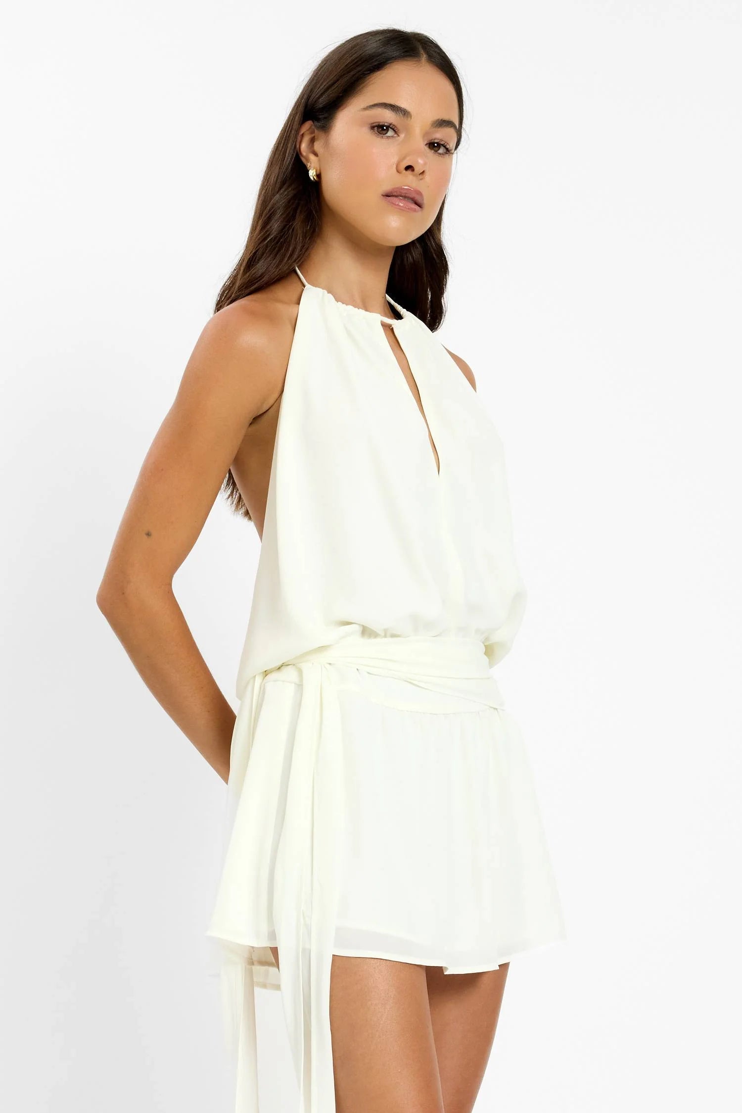 Drape Backless Mini Dress | White