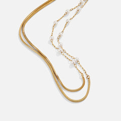 Vioraia Pearl & Gold Long Chain Necklace