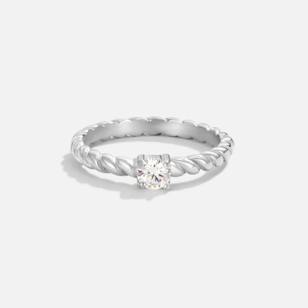 Vioraia Milan Twisted Silver Crystal Ring