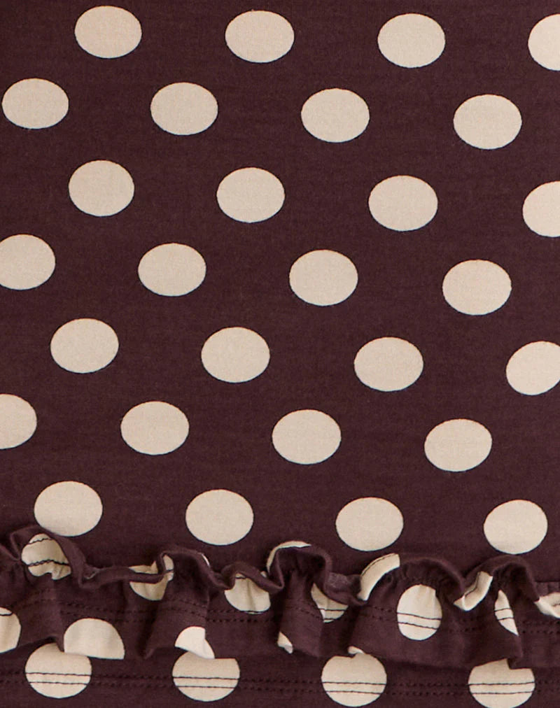 Vadora Frill Hem Mini Dress in Brown with Big Polka Cream