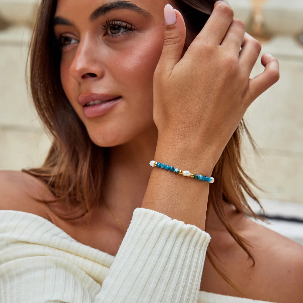Vioraia Turquoise Blue & Pearl Bead Bracelet