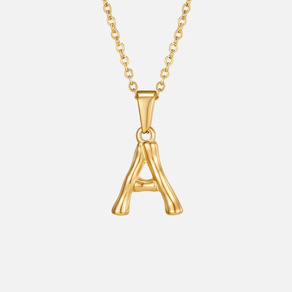 Vioraia Golden Bamboo Letter Pendant Necklace
