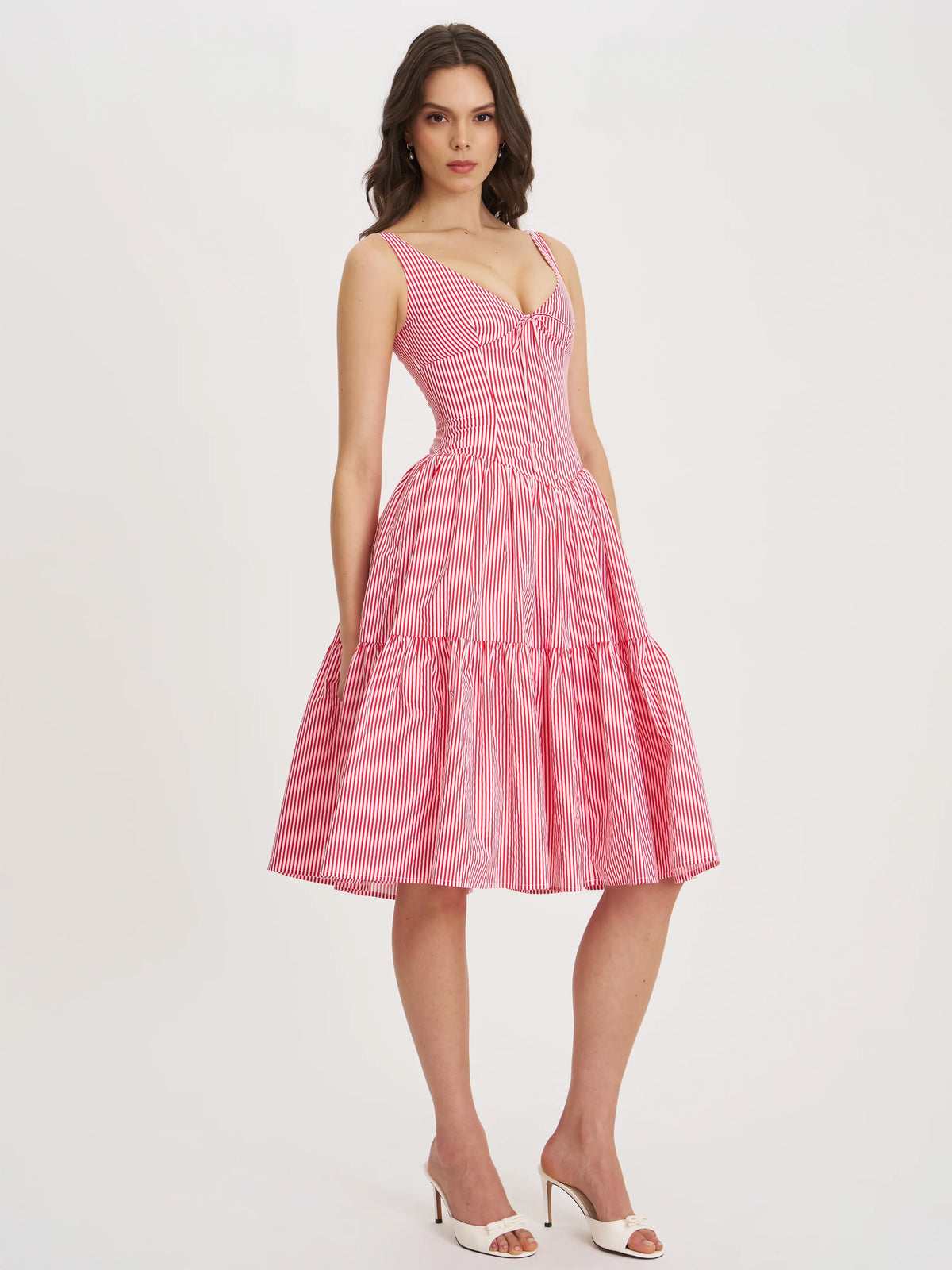 Oceana Red Candy Stripe Drop Waist Midi Dress