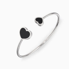 Vioraia Double Black Heart Cuff Bangle