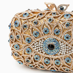 Vioraia Crystal Evil Eye Clutch Bag - Gold