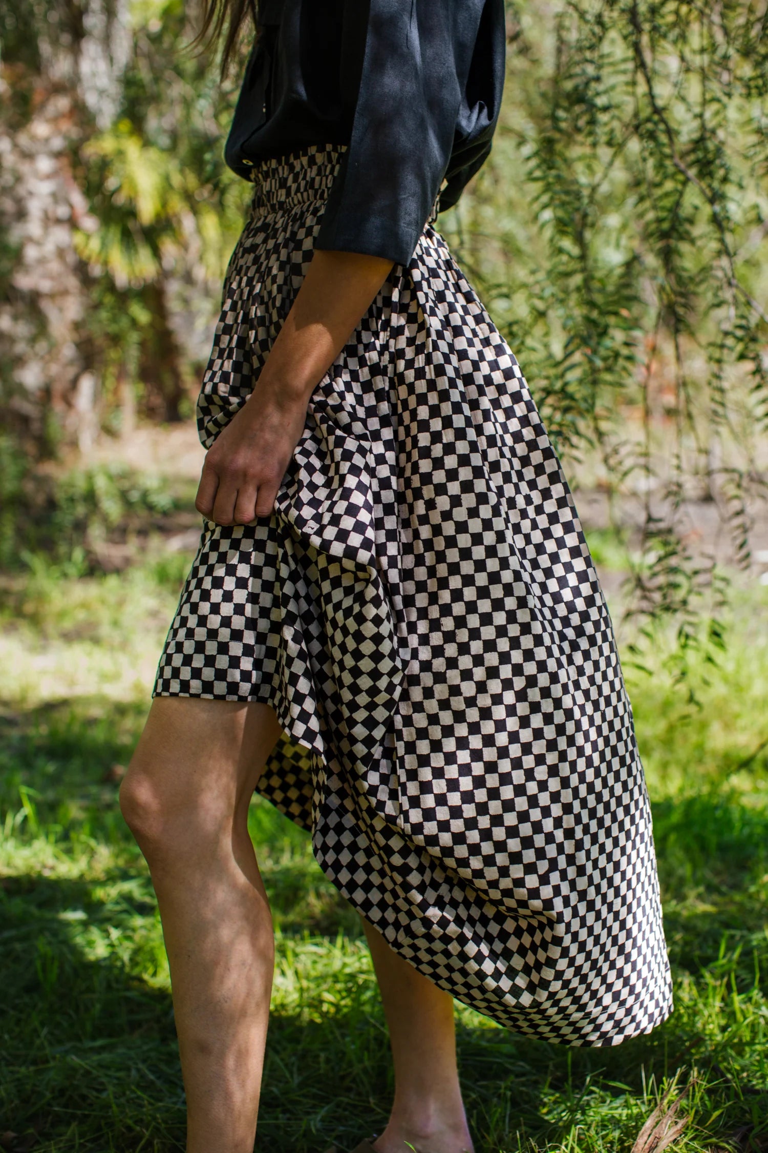 Block Printed Black Skirt