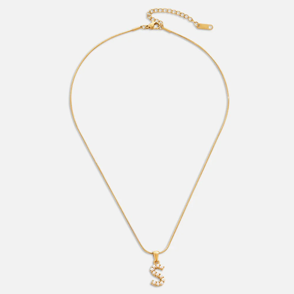 Vioraia Letter Pearl Charm Necklace