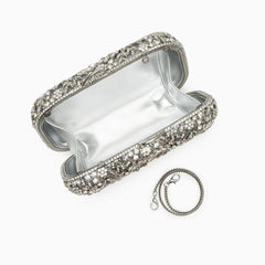 Vioraia Athena Flower Rhinestones Clutch Bag - Silver