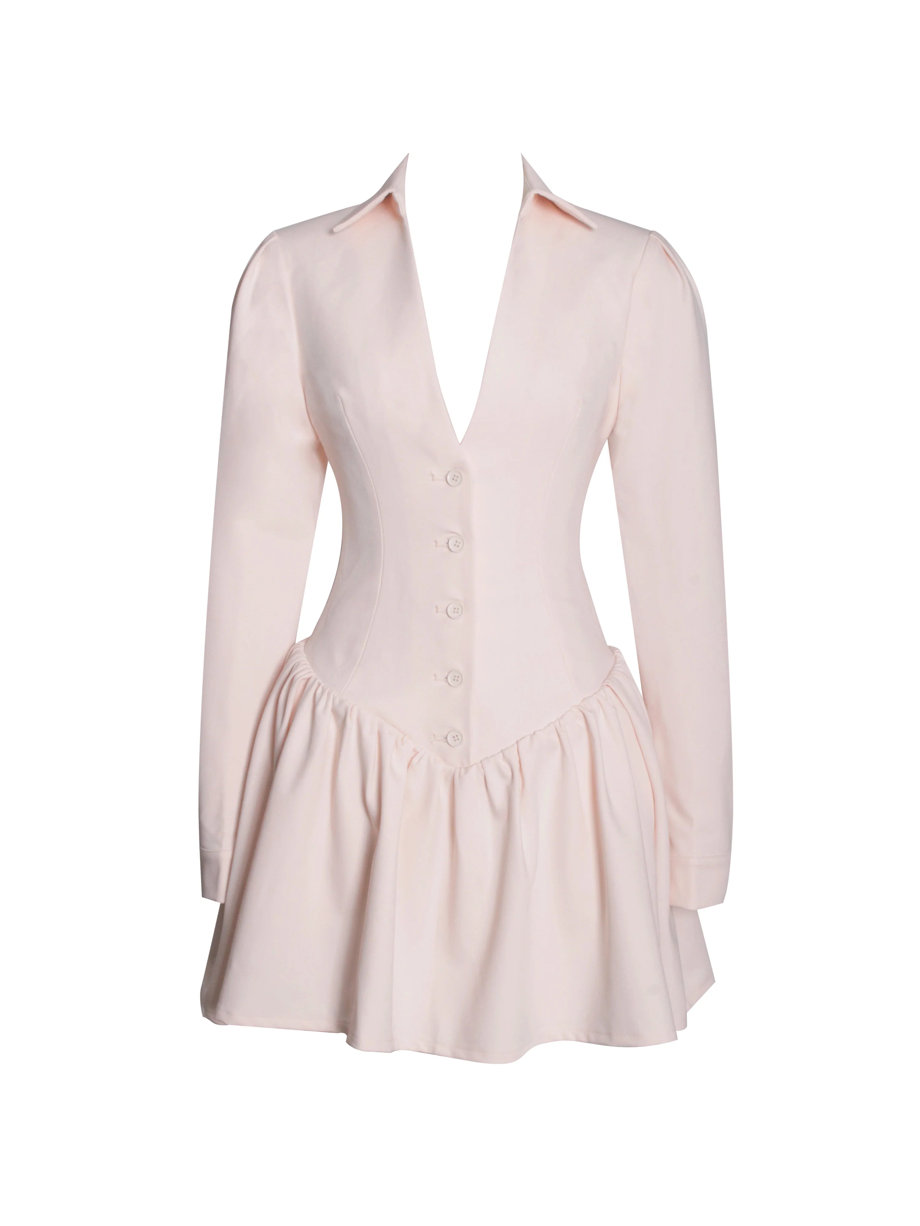 Xabrina Macaron Pink Long Sleeve Shirt Mini Dress