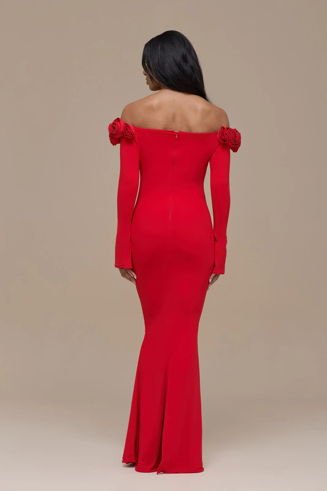 AINSLEIGH BARDOT ROSE MAXI DRESS | RED