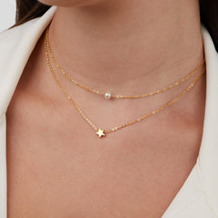 Vioraia Layered Gold Star & Pearl Necklace