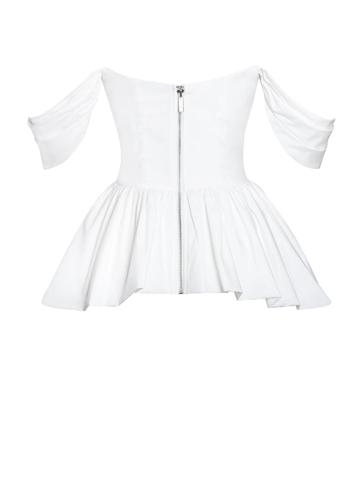 Qistina White Off-shoulder Bubble Hem Peplum Cotton Top