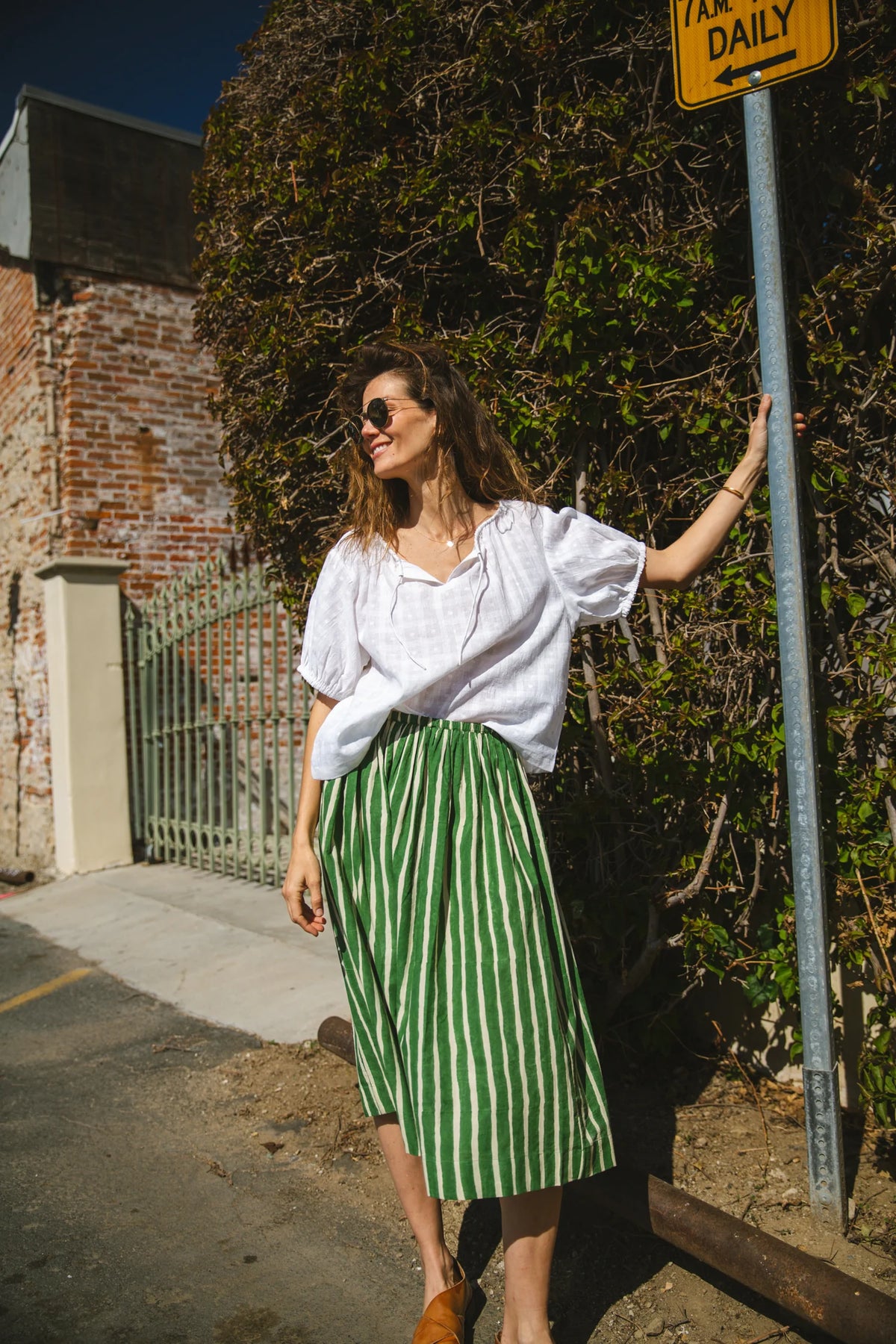 Hudson Green Striped Skirt