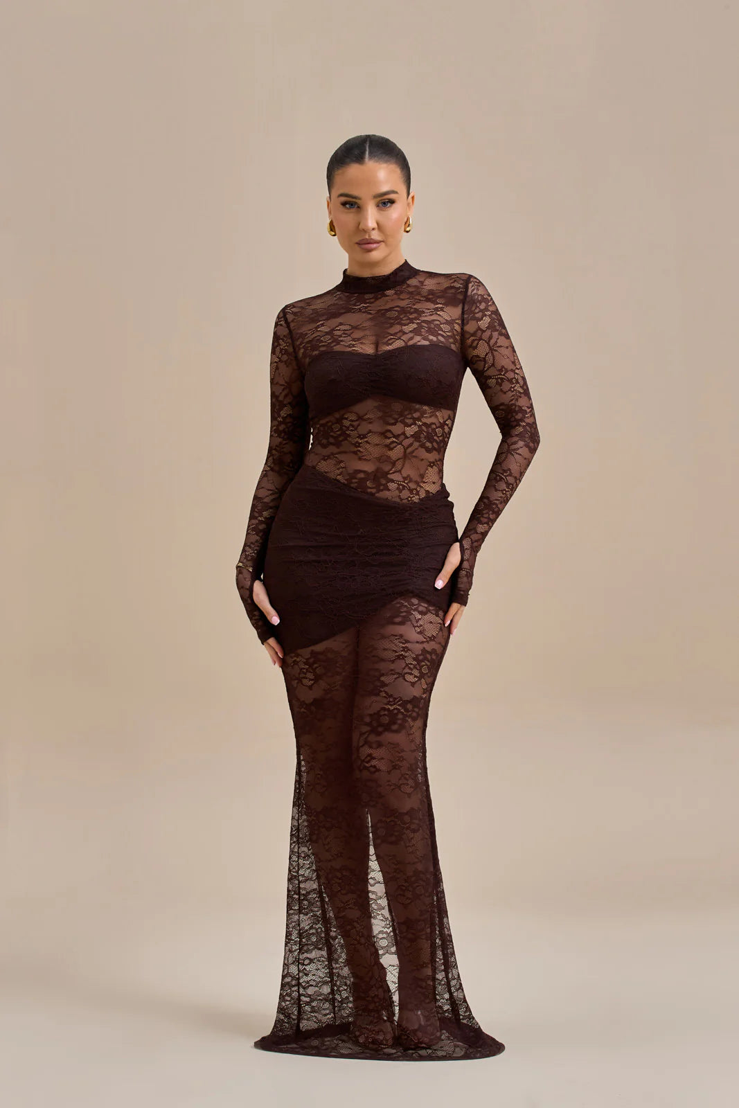 BRITNEY LACE MAXI SKIRT | CHOCOLATE