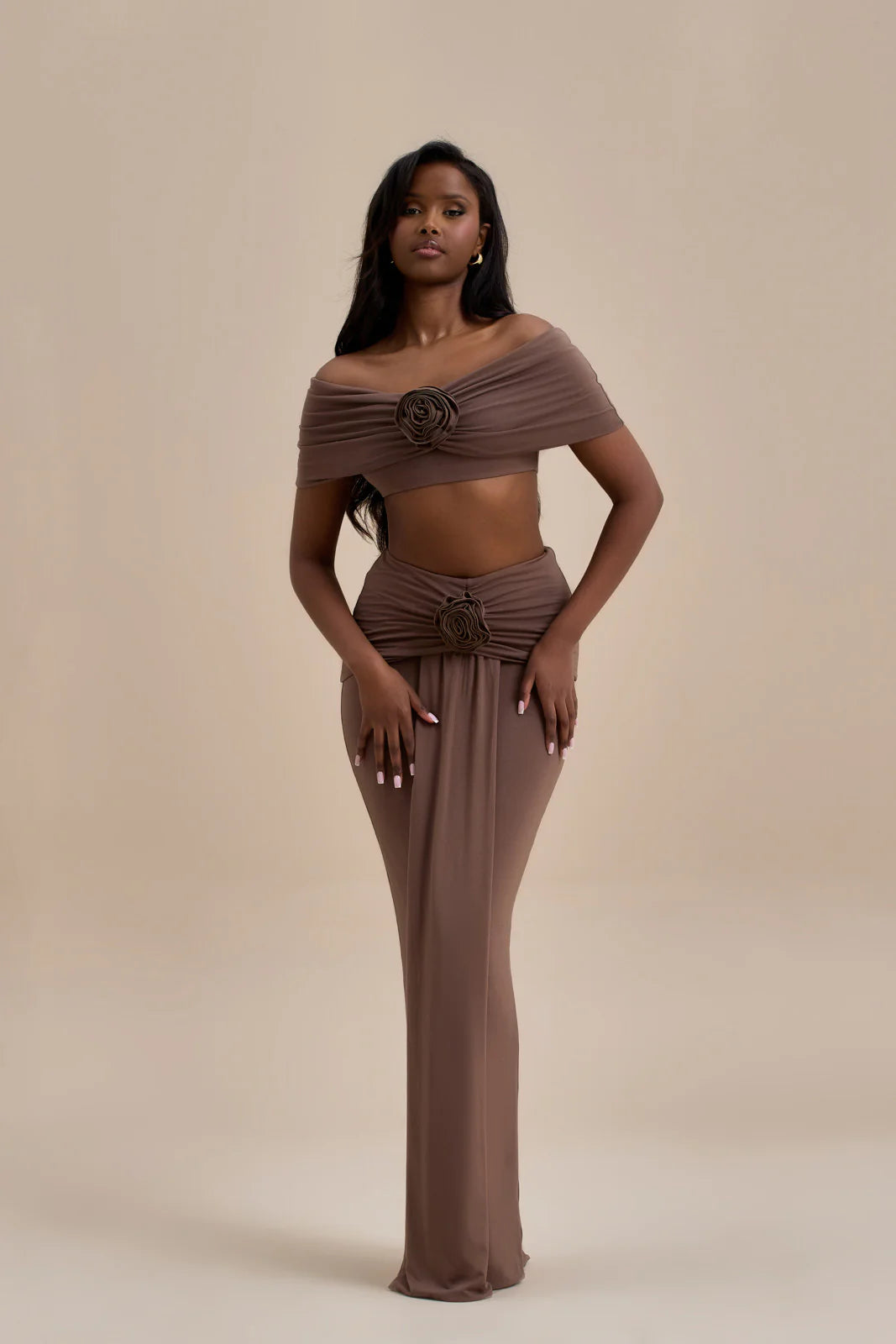 BELLE DRAPE MAXI SKIRT | CHOC - SALE