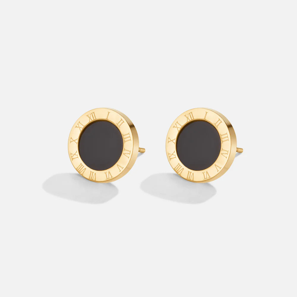 Vioraia Azalea Black Button Stud Earrings