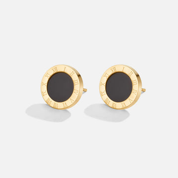 Vioraia Azalea Black Button Stud Earrings