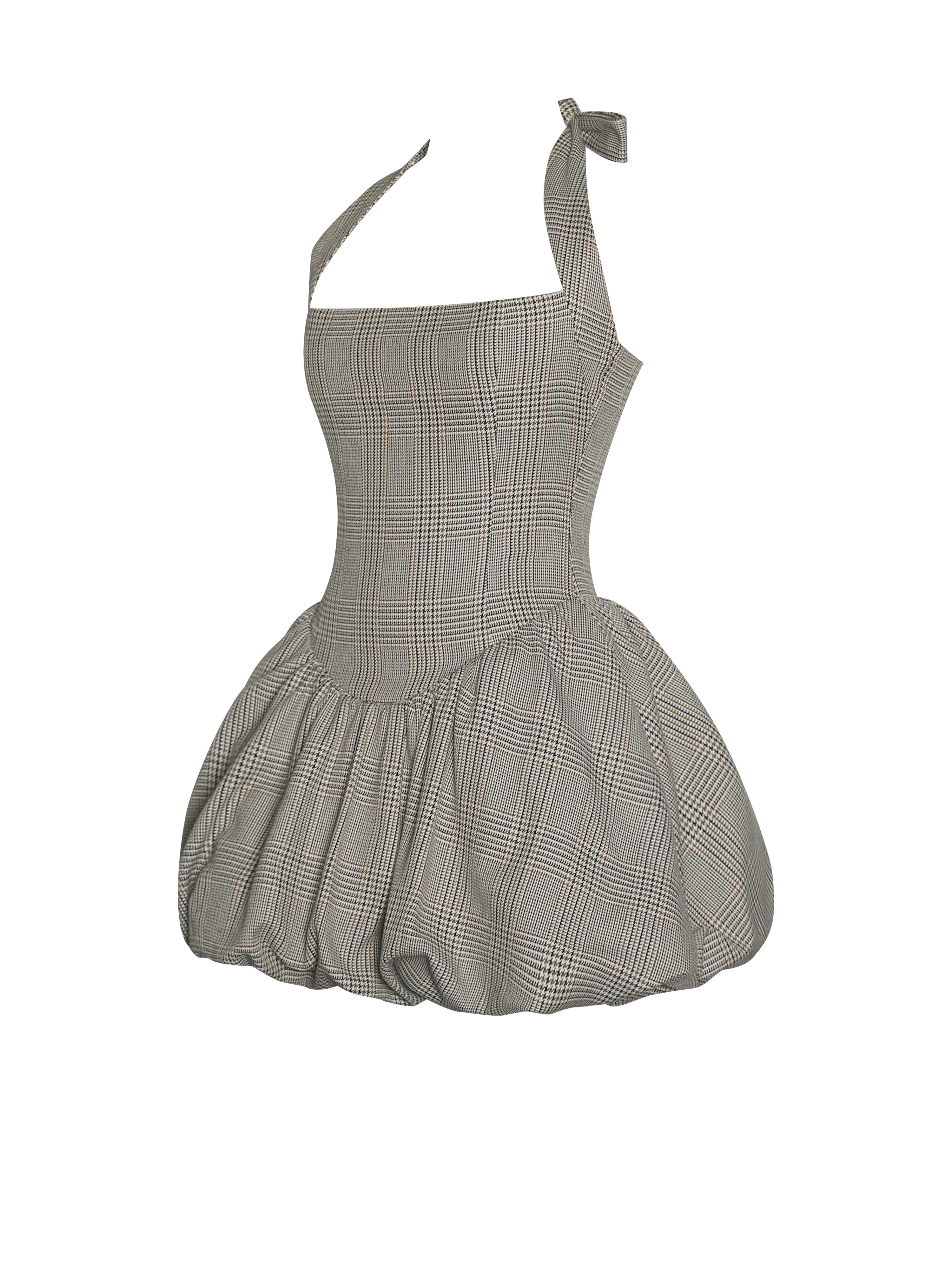 Dacia Plaid Halter Lace-up Bubble Mini Dress
