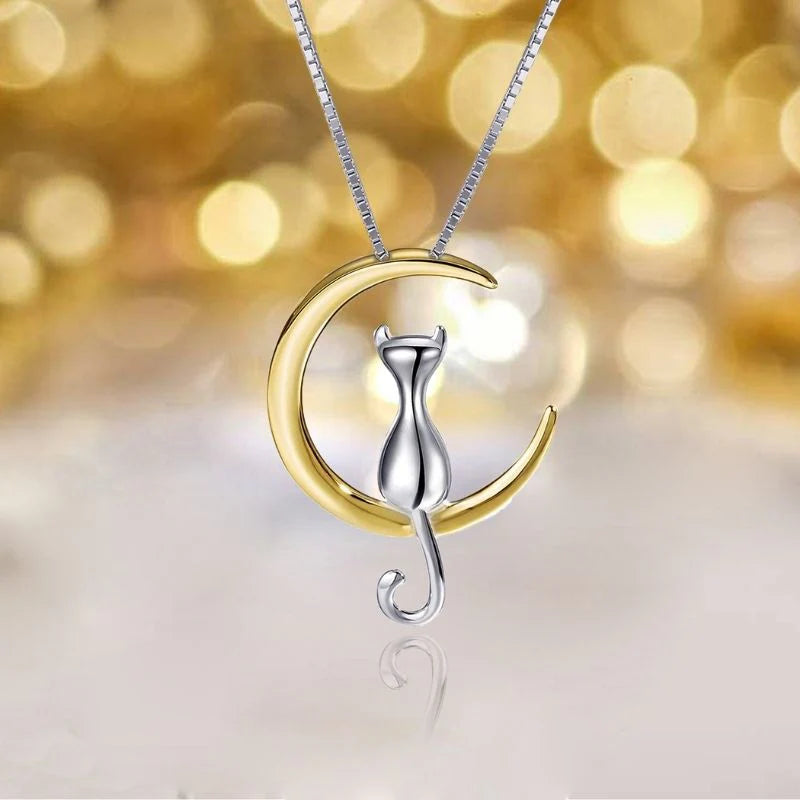 Vioraia Cat Sitting On the Moon Necklace