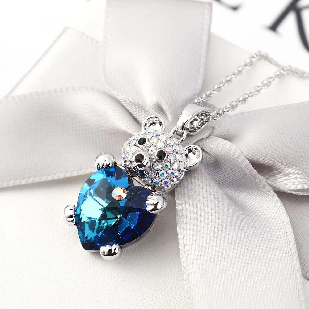 Vioraia Bear Crystal Heart Necklace