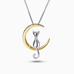 Vioraia Cat Sitting On the Moon Necklace
